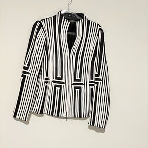 Weavz Striped stretch double zipper blazer jacket black white size large